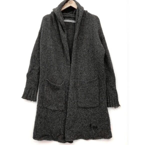 RAQUEL ALLEGRA DESTROYED BABY ALPACA OPEN FRONT HOODED CARDIGAN - Picture 3 of 14